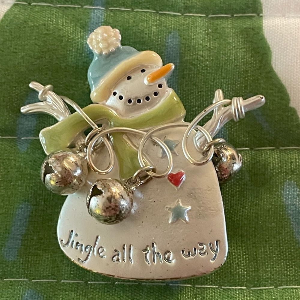 Jingle Snowman brooch in pretty silver and blue. Excellent condition.